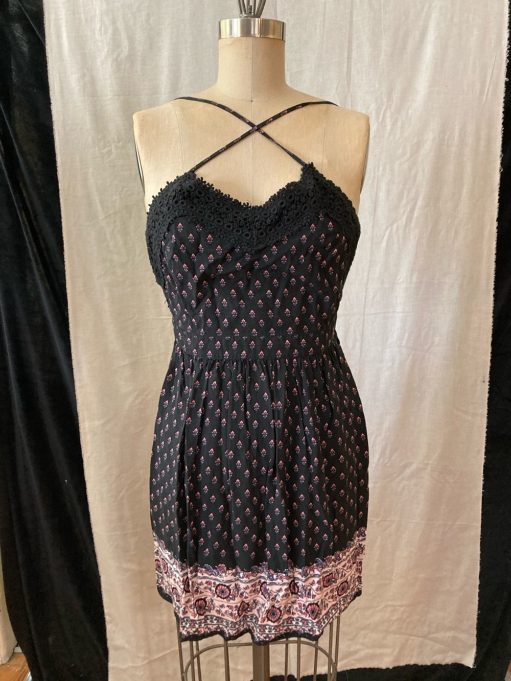Forever 21 Black Floral Top with Pink Accents